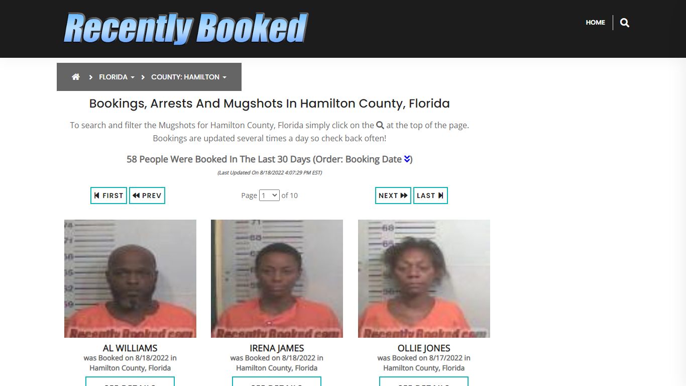 Bookings, Arrests and Mugshots in Hamilton County, Florida