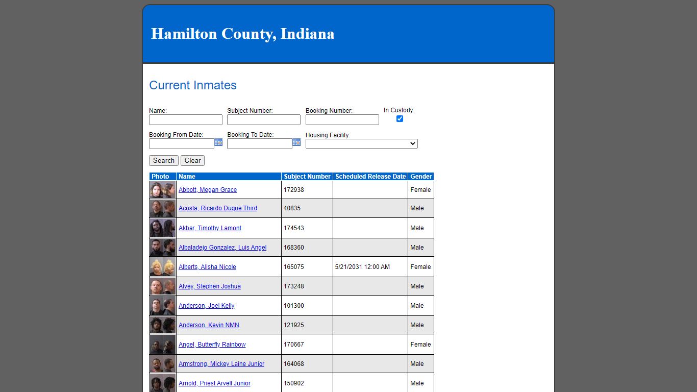 Current Inmates - Indiana